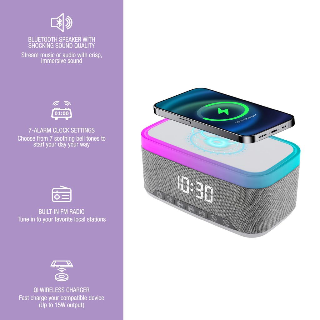 2-in-1 Charging & Illumination Set – Wireless Charging Alarm Clock Speaker + LED Desk Lamp Charger-4