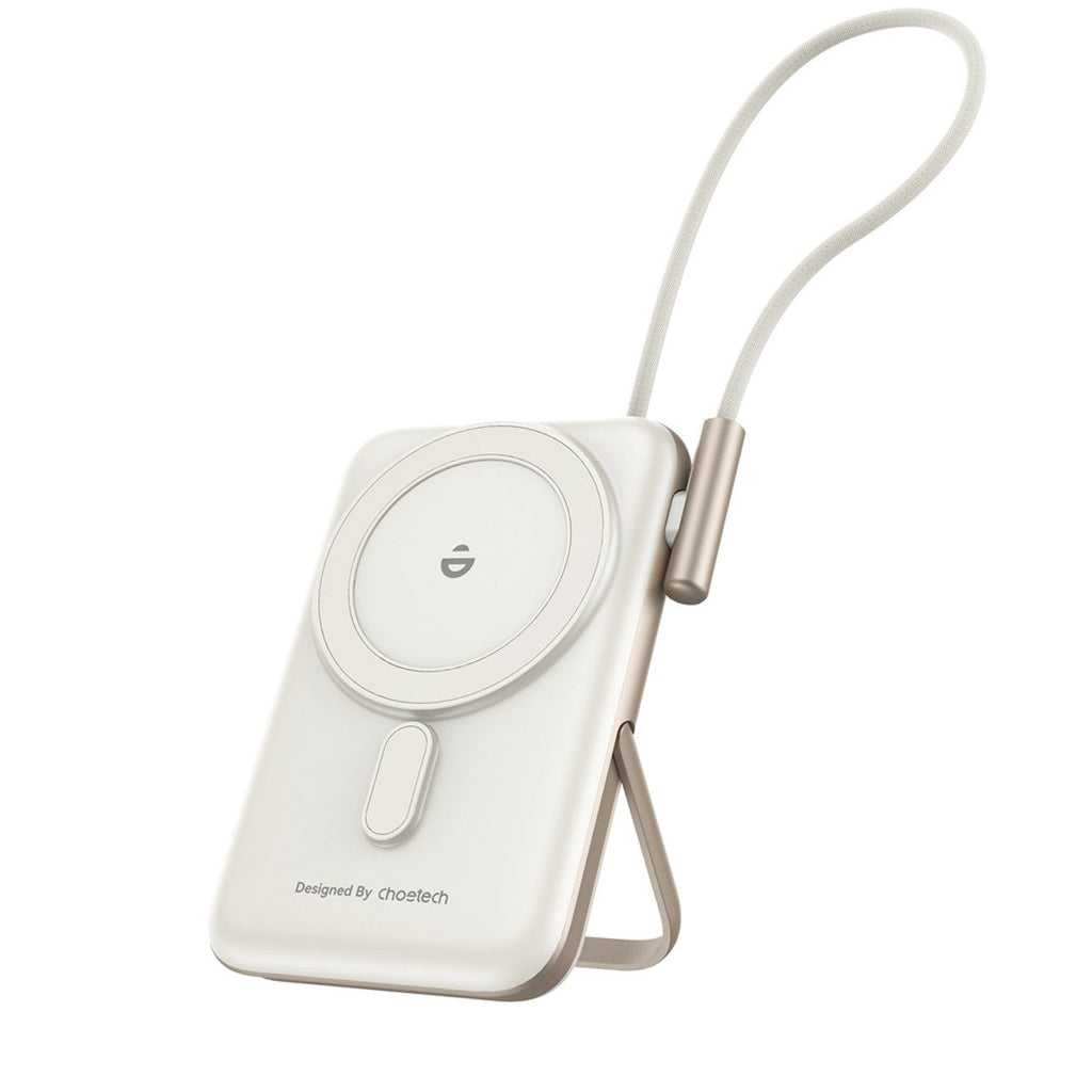 NNEDSZ CHOETECH B735-WH 10000mAh 20W MagLeap Wireless Power Bank White with Phone Holder and Build-in Cable-0