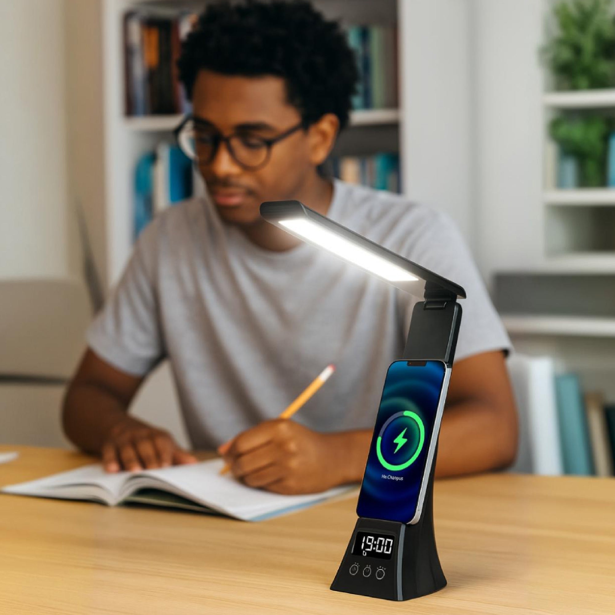2-in-1 Charging & Illumination Set – Wireless Charging Alarm Clock Speaker + LED Desk Lamp Charger-1