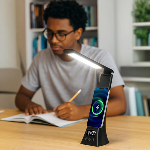 2-in-1 Charging & Illumination Set – Wireless Charging Alarm Clock Speaker + LED Desk Lamp Charger-1