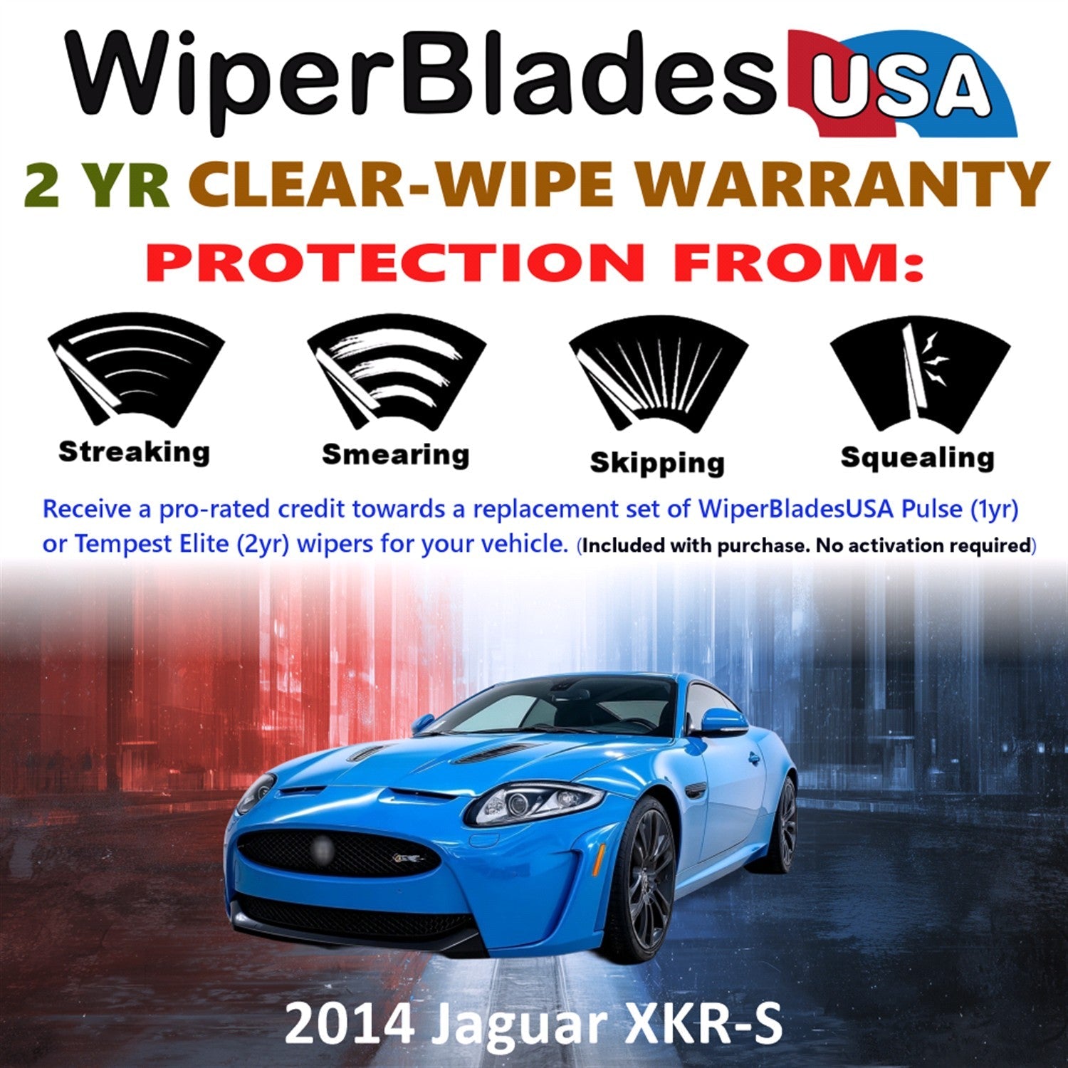 2014 Jaguar XKR-S Wiper Blades Set w/2yr Wear Warranty (Set of 2) Tempest Elite
