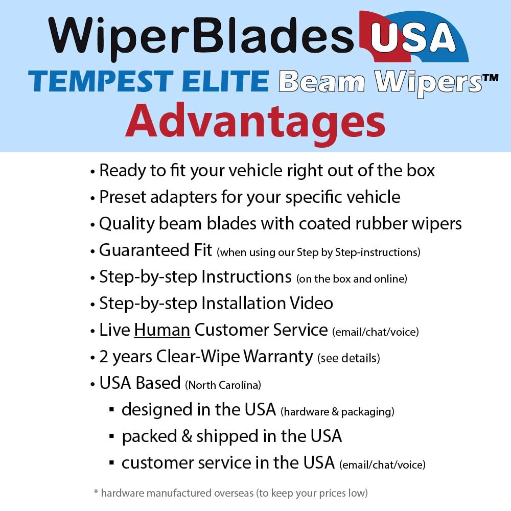 2014 Jaguar XKR-S Wiper Blades Set w/2yr Wear Warranty (Set of 2) Tempest Elite
