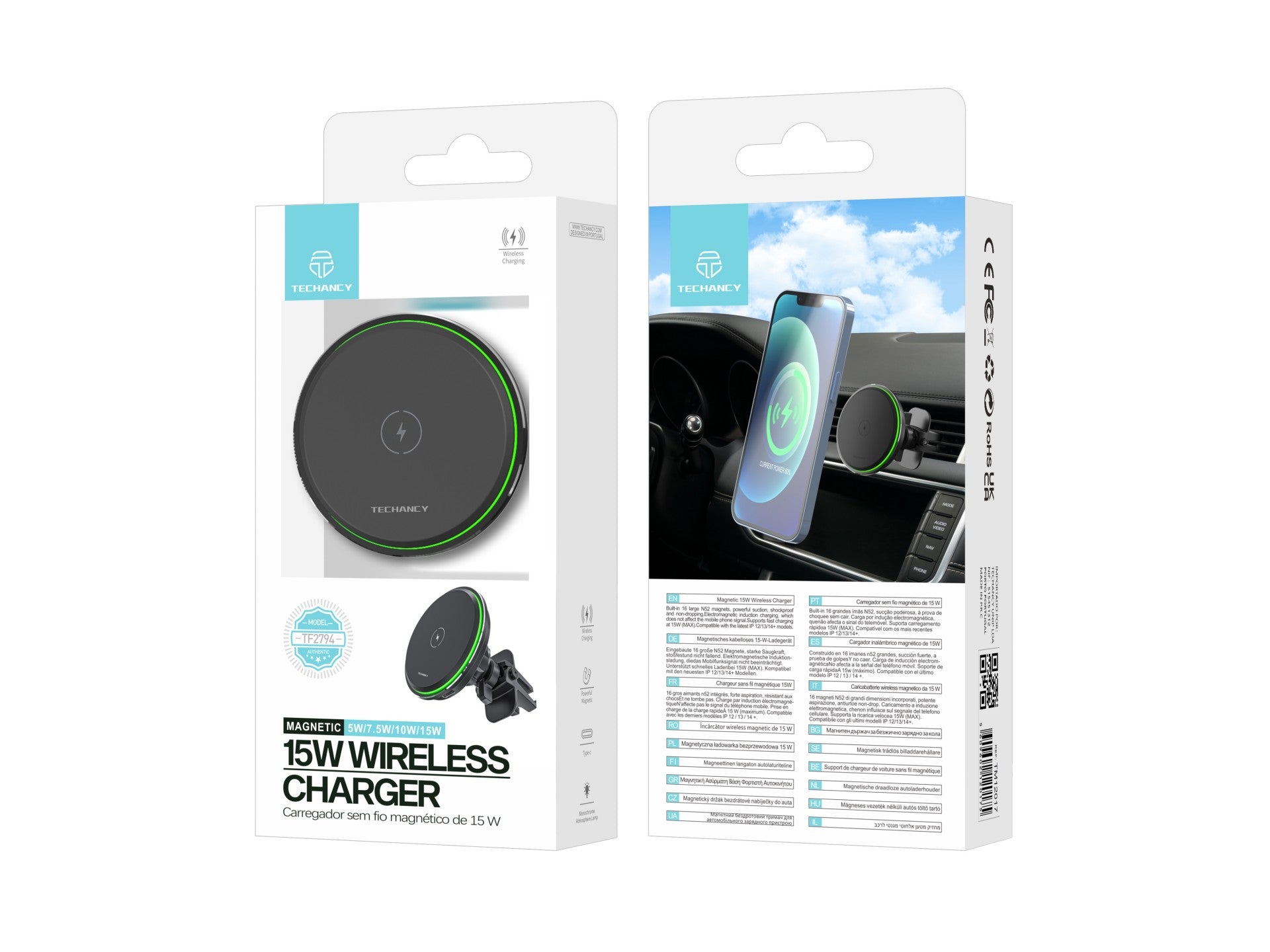 Techancy Suporte Para Telemóvel Com Carregador Sem Fios Para Automóvel  TF2794, Carregamento Sem Fios De 15 W，-2